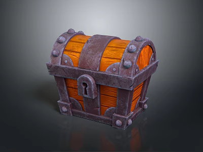 Wooden Treasure Chest with Metal Rivets Curved Top Decorative Lock Storage Box 3d model