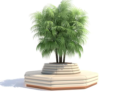 Unique Shaped Beige Sofa with Layered Stepped Base and Palm Plants on Top 3d model