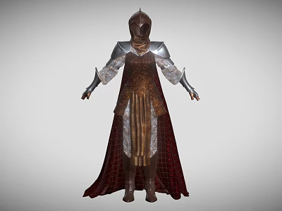 Medieval Game Movie Character Wearing Silver Armor With Red Brown Cloak And Helmet 3d model