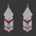 Silver Tassel Earrings With Red And Purple Beaded Decorative Design