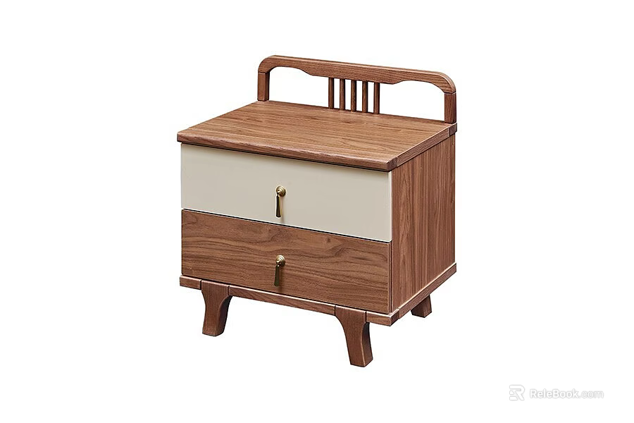 Wooden Bedside Table With Two Drawers White Panel And Top Rail Design 3d model 