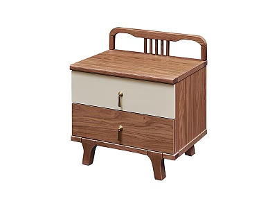 Wooden Bedside Table With Two Drawers White Panel And Top Rail Design 3d model