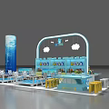 Vibrant Blue Exhibition Booth Featuring Cloud Decorations And Child Friendly Display Spaces 3d model