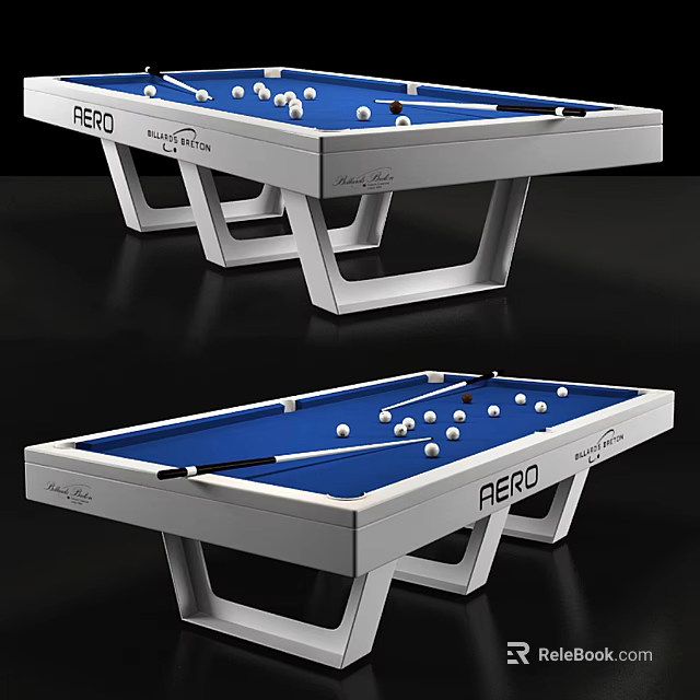 PERO Brand Modern Pool Table With Blue Felt Surface White Frame And Billiard Accessories 3d model 