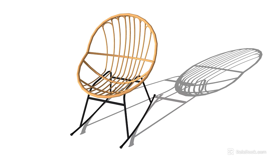 Modern Rattan Outdoor Rocking Chair With Black Metal Frame And Shadow 3d model 