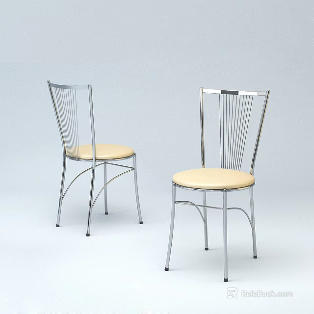 Sleek Office Chairs With Metal Frame And Beige Padded Seat Curved Backrest Design 3d model 