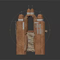 Red Brick Building Component With Symmetric Columns Arched Opening Metal Rods And Brackets