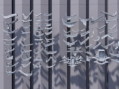 Architectural Metal Construction Components With Various Shapes And Sizes In Vertical 3d model