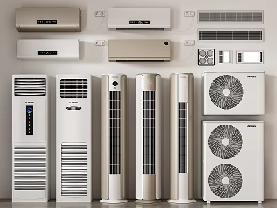 Different Types of Cooling Air Conditioners and Fans Featuring Wall Mounted Tower and Cabinet Models 3d model