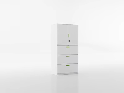 White Modern Bookcase With Green Handles Drawers And Cabinet Doors Home Storage 3d model