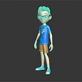 3D Boy Character Wearing Glasses Blue T-Shirt And Orange Shorts On Dark Background