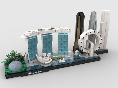 LEGO toy blocks Singapore city skyline construction scene 3d model