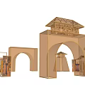 Event Gate Line Art Design In Traditional Style With Arched Structure And Golden Frame