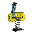 Kids Playground Spring Ride With Yellow Wheels Black Structure And Blue Support Bar