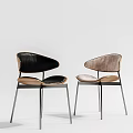 Modern Dining Chairs With Black Brown Leather Seats Wood Backrests And Metal Legs