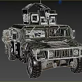 Military Humvee Vehicle in Green With Roof Mounted Equipment in Outdoor Grassland and Wooded Area