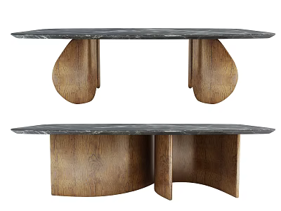Modern Dining Table With Marble Top And Unique Wooden Leg Design 3d model