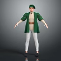 Medieval Style Character Wearing Green Coat White Pants With Belt And Green Hat
