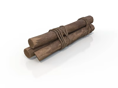 Bundled Natural Wooden Logs Tied With Thick Rope Stacked Together 3d model