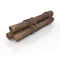 Bundled Natural Wooden Logs Tied With Thick Rope Stacked Together