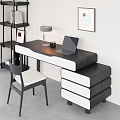 Modern Office Desk With Laptop Table Lamp And Camera Near Beige Cushion Chair