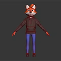 3D Animated Game And Movie Fox Character With Orange White Head Black Hoodie Blue Pants