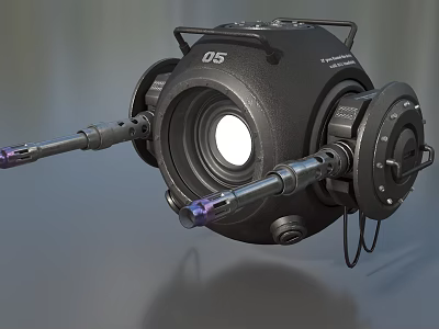 Black Industrial Device With Lens Metal Brackets And Connection Ports 3d model