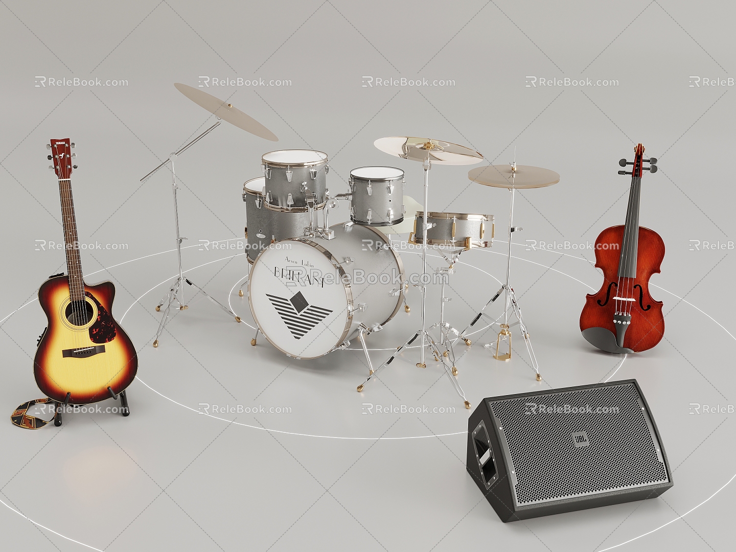 Musical Instruments Drums Guitar Violin Sound 3d model