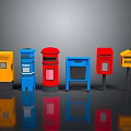 Colorful Post Mailboxes In Various Styles With Red Blue Yellow Designs