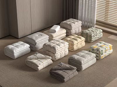 Neatly Folded Blankets With Various Colors And Patterns In Indoor Setting 3d model