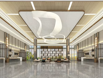 Light Luxury Hall Star Hotel Lobby 3d model
