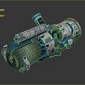 Futuristic Mechanical Device With Blue White Cylindrical Structure And Display Screens