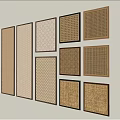 Decorative Grille Components With Various Woven Patterns And Wooden Frames For Interior Design 3d model