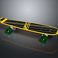 Black And Yellow Striped Skateboard With Green Wheels And ZED Logo