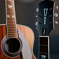 Wooden Acoustic Guitar With Decorative Neck Inlays And Musical Craftsmanship