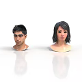 Male 3D Head Model With Female Counterpart On White Background And Reflection