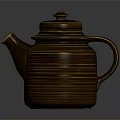 Artisan Carved Brown Teapot With Striped Texture Lid And Handle Design