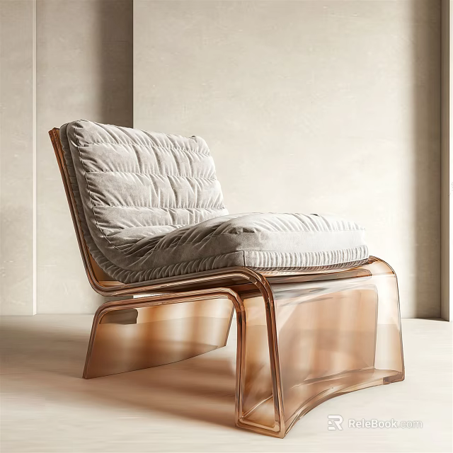 Contemporary Leisure Chair With Clear Acrylic Frame And Soft Quilted Gray Upholstered Seat 3d model 