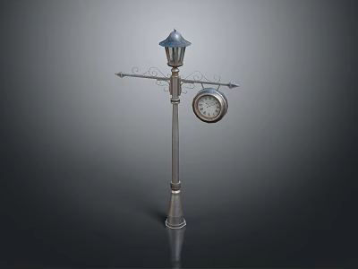 Outdoor Lamp Post Design Featuring Blue Lantern Shade Decorative Crossbar And Round Clock 3d model