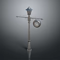 Outdoor Lamp Post Design Featuring Blue Lantern Shade Decorative Crossbar And Round Clock