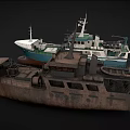 Two Ships Featuring Blue White Green Hull And Dark Industrial Deck Design