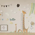 Cute Kids Room Wall Decor With Giraffe Figures Cloud Star Shapes And Hello Lettering