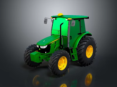 Green Agricultural Tractor With Large Yellow Wheels Modern Design And Reflective Surface 3d model