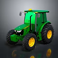Green Agricultural Tractor With Large Yellow Wheels Modern Design And Reflective Surface