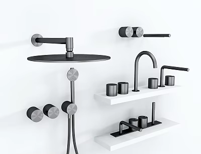 Black Shower System with Handheld Shower Dual Control Knobs and Shelf 3d model