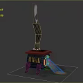 Vintage Black Cast Iron Stove With Chimney And Flames From Stove Door