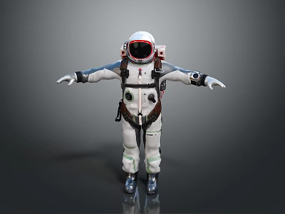 Astronaut In White Spacesuit With Helmet Backpack And Arms Outstretched Against Gray Background 3d model