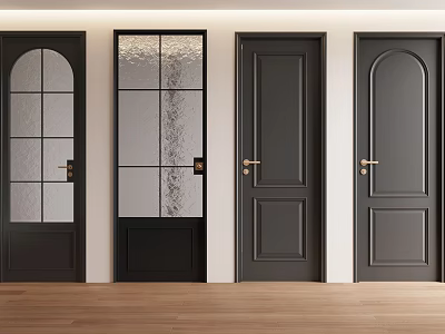 Modern Black Hinged Doors With Glass Panels And Wooden Frames For Interior Design 3d model