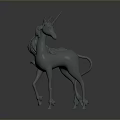 Gray Standing Unicorn 3D Model With Mane Horn And Dark Background Render 3d model