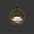 Modern Rattan Swing Chair With White Cushion And Grey Stand Design